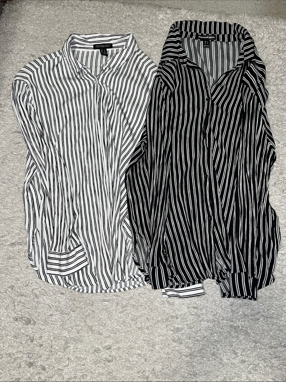 Streetwear Society Black & White Striped Button-Down Tops (2)